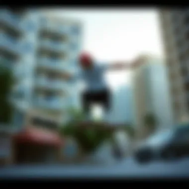 A skateboarder performing tricks in a surf-inspired urban environment