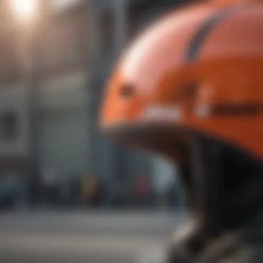 Close-up of safety features integrated into a Bell helmet for skateboarders.