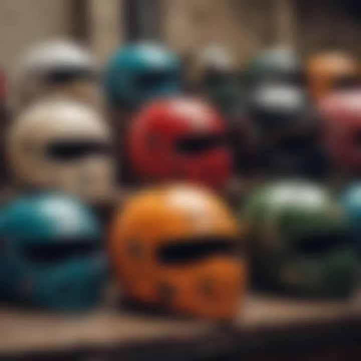 Variety of Bell helmets arranged to highlight different styles and colors.