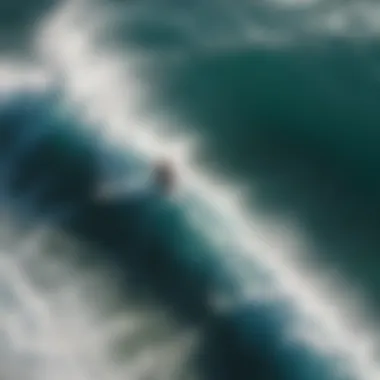 Aerial view of a surfer belly boarding over a wave