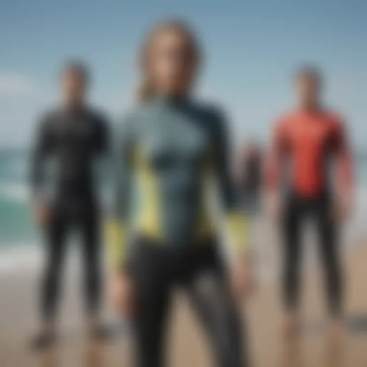 Different styles of surf suits on display