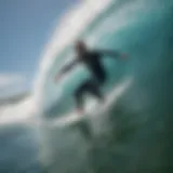 A surfer demonstrating breath control while riding a wave