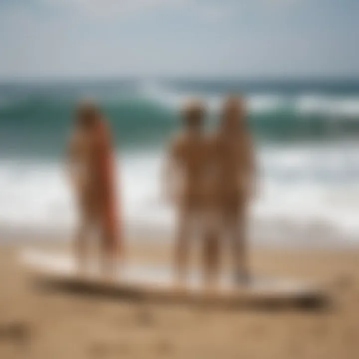 An educational workshop featuring children engaging with cardboard surfboard cutouts.