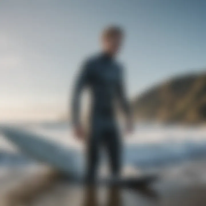 Surfer testing the fit of a wetsuit in a cold environment