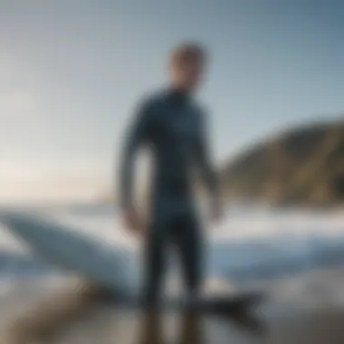 Finding the Perfect Fit Surfer testing the fit of a wetsuit in a cold environment