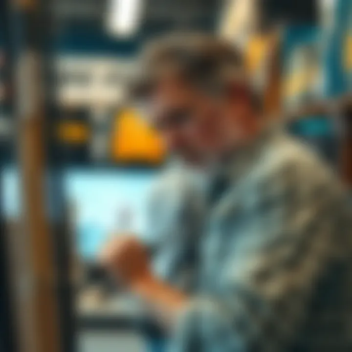 Angler selecting a surf fishing rod in a store