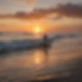 A stunning sunset over Cocoa Beach with surfers in the water