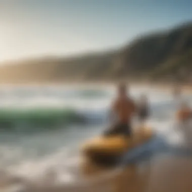 A group of bodyboarders enjoying a sunny day at the beach, emphasizing community and culture