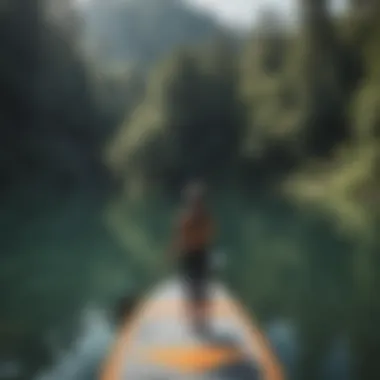 Ideal Paddleboarding Location A serene landscape showcasing a calm lake ideal for paddleboarding.