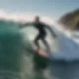 A surfer skillfully riding a wave