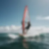 High-performance windsurfing board on the water