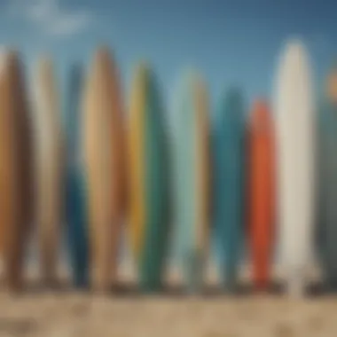 Surfboard Design Philosophies An artistic diagram illustrating various surfboard shapes and their intended performance characteristics.