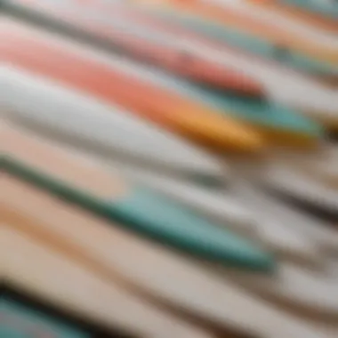 Diverse Surfboard Materials A close-up view of different surfboard materials showcasing foam, fiberglass, and resin.