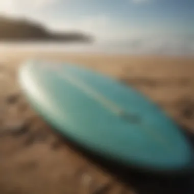 Sustainability in Surfboard Crafting A serene beach scene emphasizing eco-friendly surfboard options and sustainability in surfing.