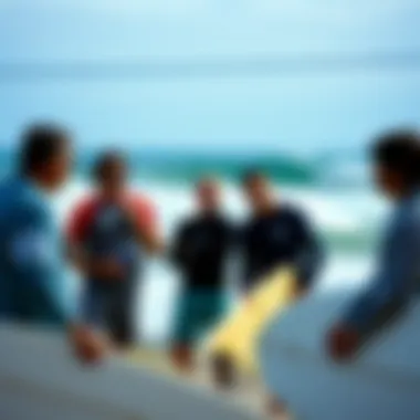 Local Surfers Discussing Wave Forecasts Local surfers discussing wave forecasts