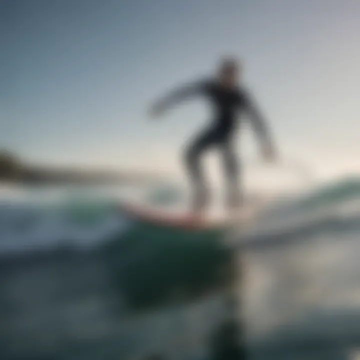 Surfer experiencing the thrill of riding a hydrofoil surfboard over waves