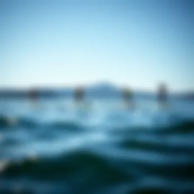 Paddleboarders Enjoying Varying Lengths A serene lake setting with paddleboarders of different skill levels enjoying their boards
