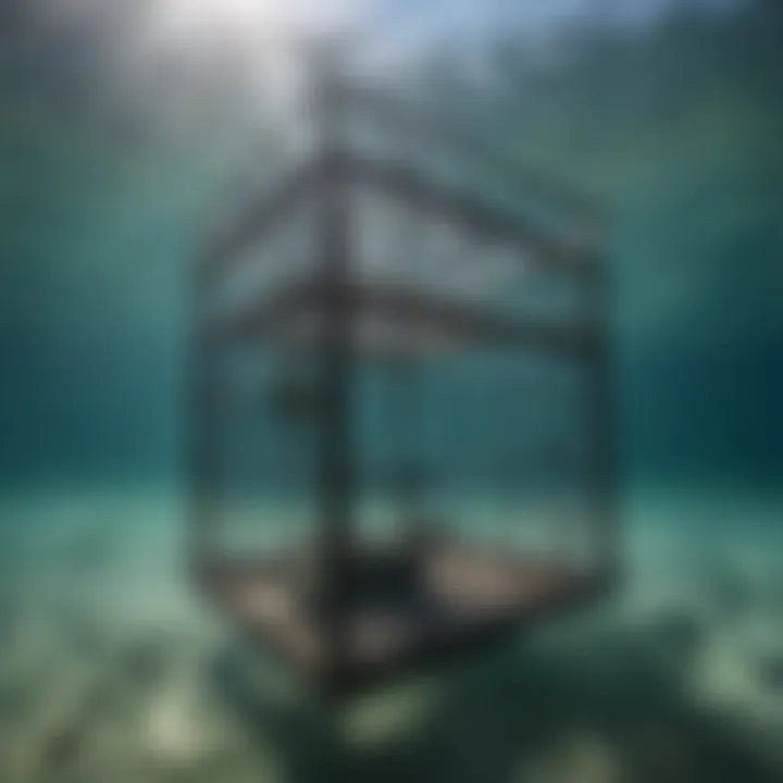 Diving cage submerged in clear water