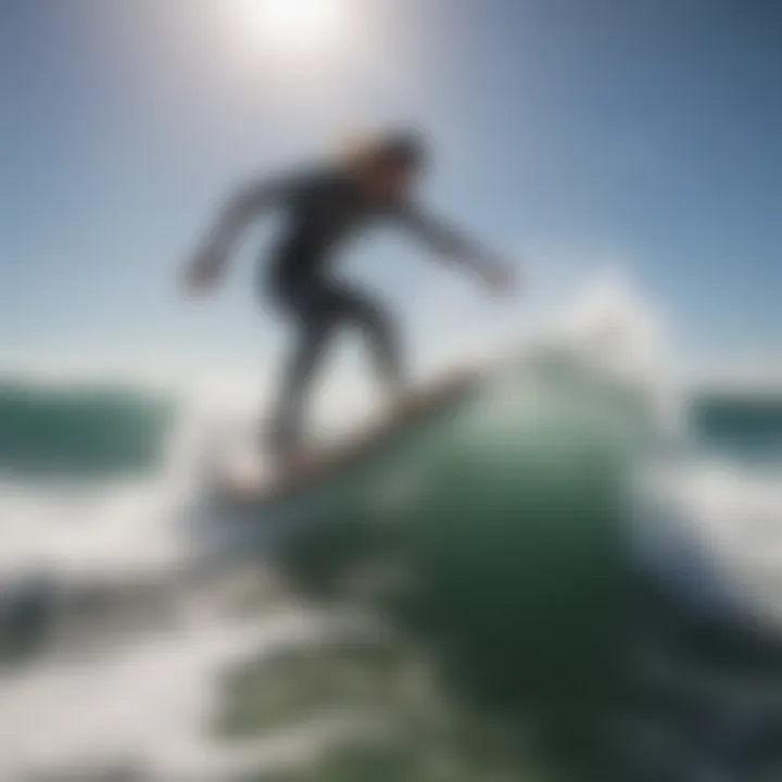 Dynamic action shot of a rider performing a maneuver on a stand-up boogie board