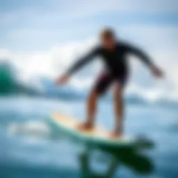 Surfer practicing balance on a balance board