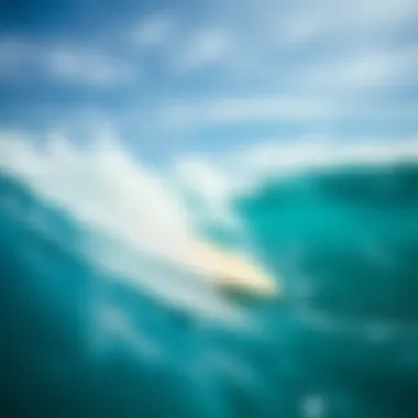 Surfboard Riding the Waves Close-up of a surfboard in the ocean waves