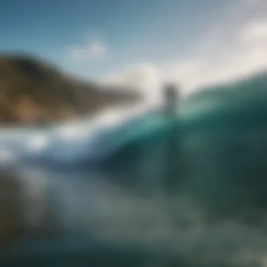 An epic coastline with surfers in action