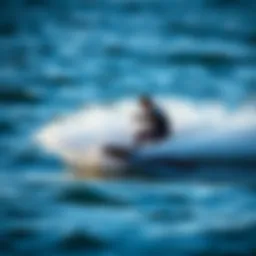 A foil wakeboard cutting through water waves