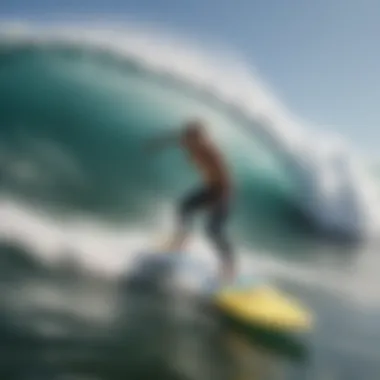 An expert surfer riding a perfect wave, demonstrating skill and technique