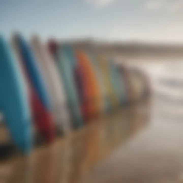 Surfboards lined up on the beach, symbolizing the local surfing community