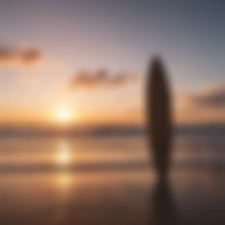 Cocoa Beach sunrise with silhouette of a surfboard