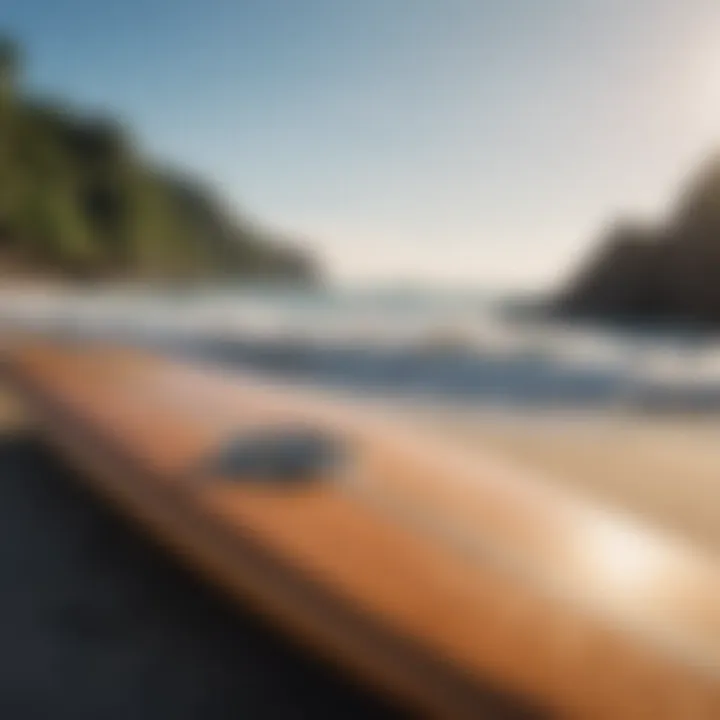 Eco-friendly surf gear displayed on the beach