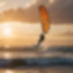 Stunning kite surfing action captured at sunset