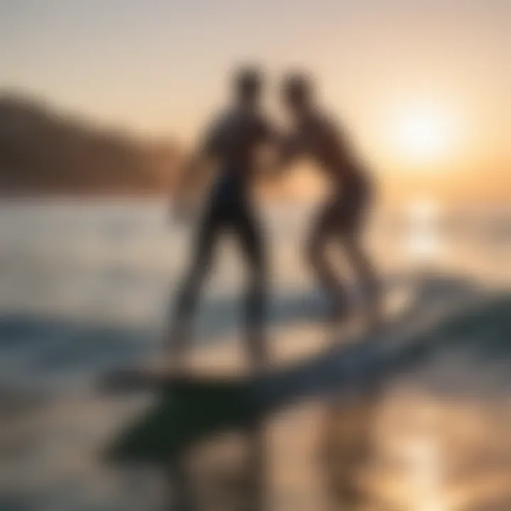 Surfers enjoying the electric jet water board at sunset