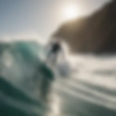 Sleek Jet Propulsion Surfboard in Action A sleek jet propulsion surfboard gliding over waves