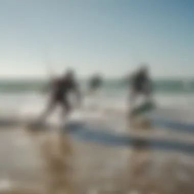 A group of kiteboarders enjoying the waves