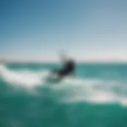 A breathtaking view of kitesurfers gliding above turquoise waters in Paros.