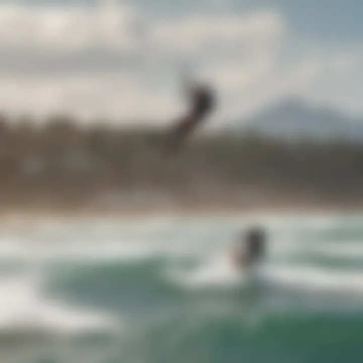 A vibrant community of kiteboarders enjoying a light wind session together