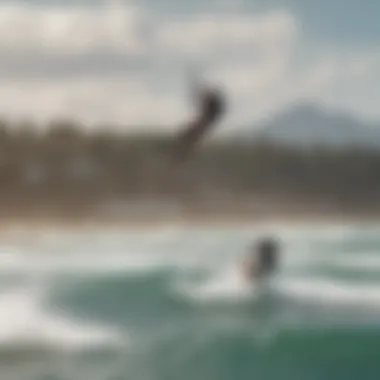 The Thriving Kiteboarding Community A vibrant community of kiteboarders enjoying a light wind session together