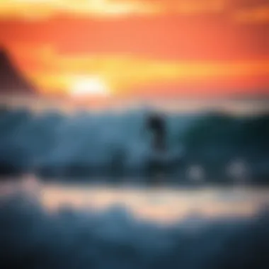 Surfer in Action at Dusk Surfer riding a wave against a vibrant sunset