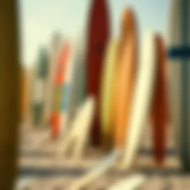 Heritage of Surfboards at Malibu Vintage surfboards displayed on a sandy beach