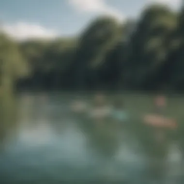 A diverse group of paddleboarders enjoying the water