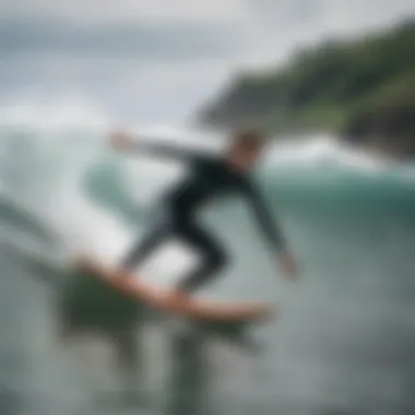 Novice surfer catching a wave