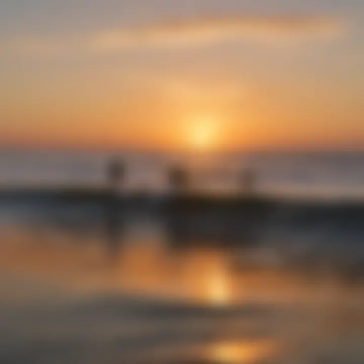 A group of surfers enjoying a sunset session, emphasizing the camaraderie and shared love for the ocean.