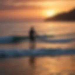 Vibrant coastal scene showcasing surf fishing at sunset in Cabo San Lucas