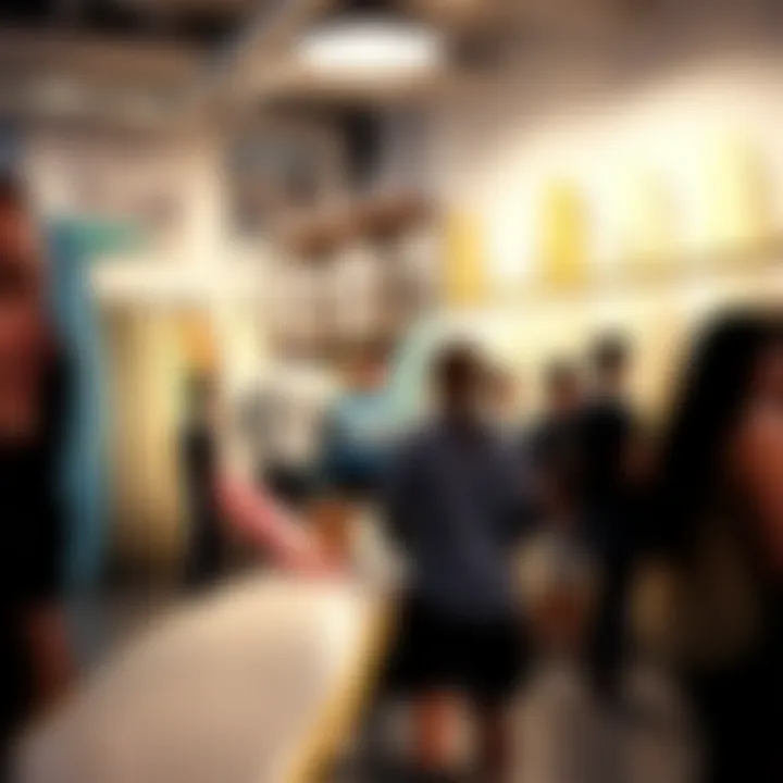 Engaged customers enjoying the community atmosphere at Surf Shop Del Mar