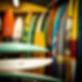 A vibrant display of surfboards representing diverse styles and designs