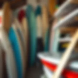 Surfboard rental shop showcasing a variety of boards