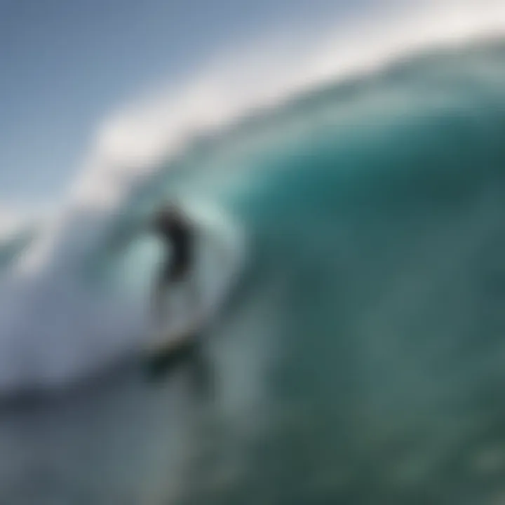 A surfer executing a sharp turn on a wave with a shortboard