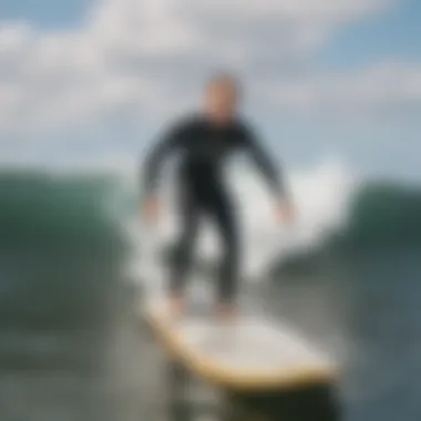 An instructor demonstrating the proper surfing stance