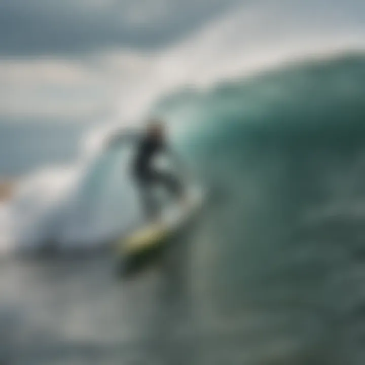 A surfer catching a wave on Long Island's coastline